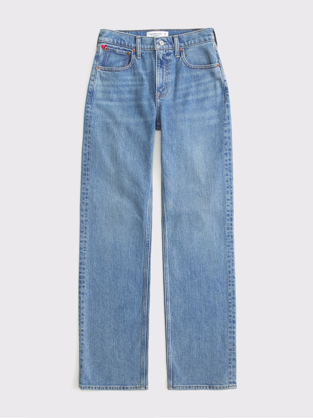 Abercrombie & Fitch Medium Wash Heart Embroidered High-Rise 90s Relaxed Jeans